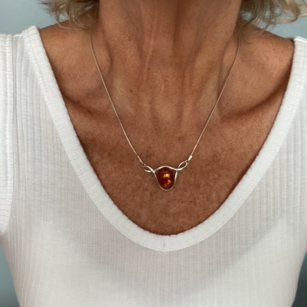 Amber sterling silver necklace
